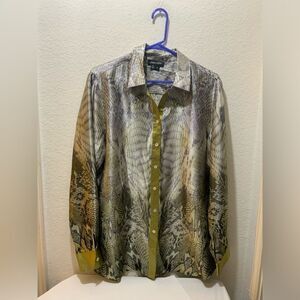 PaperWhite Snake Print multicolor  Gray 100% Silk Dress Button Down Women Sz 14